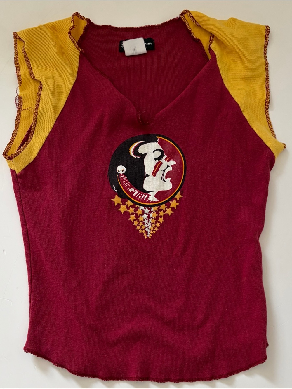 5th & Ocean Maroon and Yellow Graphic V-Neck Tank